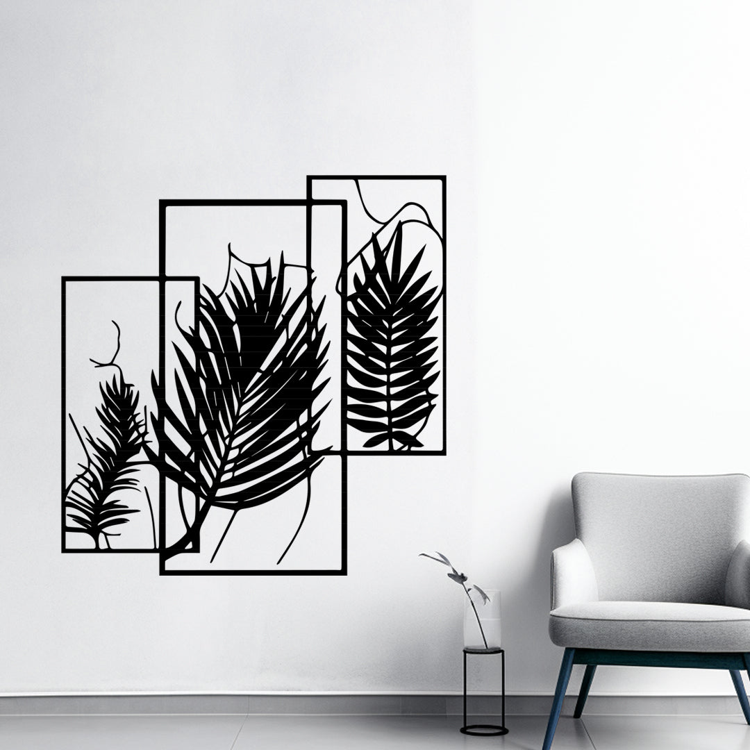 Tropical Palm Metal Leaf – Trio Frame Wall Art
