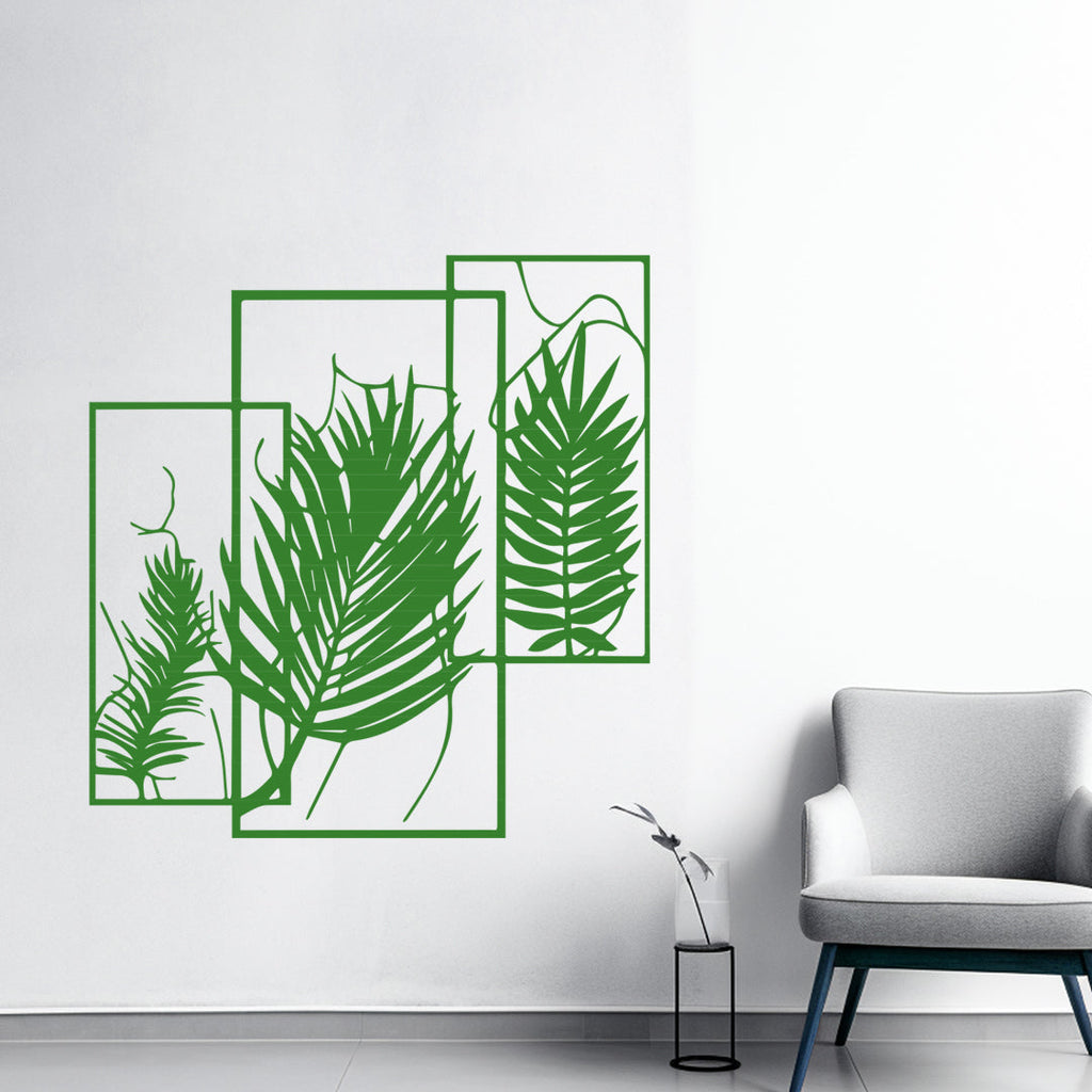 Tropical Palm Metal Leaf – Trio Frame Wall Art