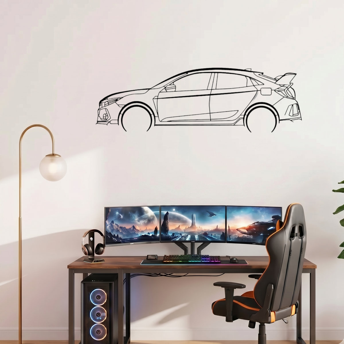 Honda Civic 2018 Type R Laser Cut Metal Wall Art | Premium Steel Car Silhouette |
